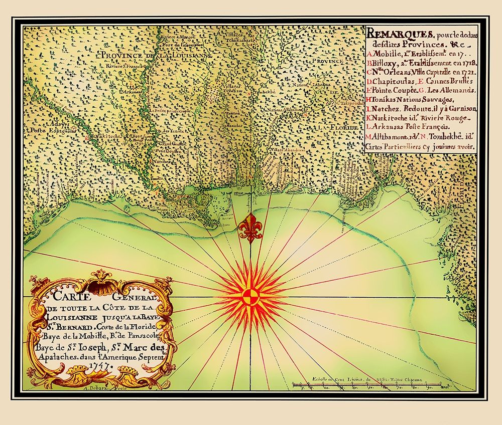 Gulf of Mexico Coast United States - de Batz 1747 art print by de Batz for $57.95 CAD