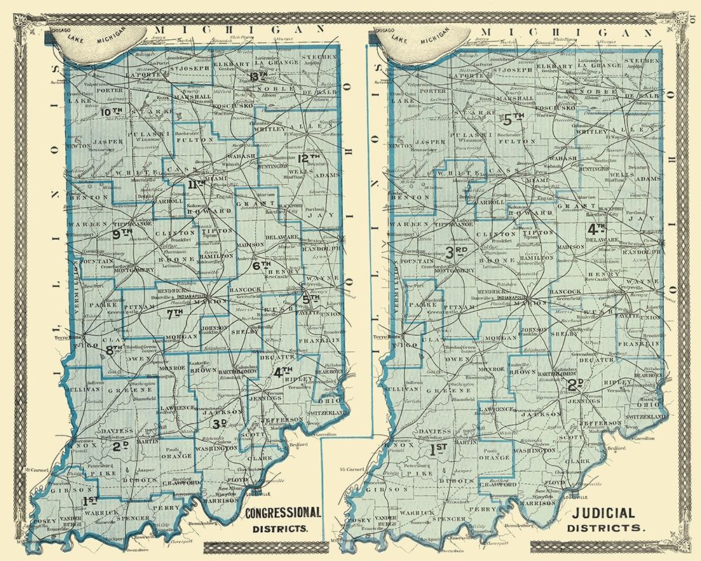 Indiana Political Map - Baskin 1876 art print by Baskin for $57.95 CAD