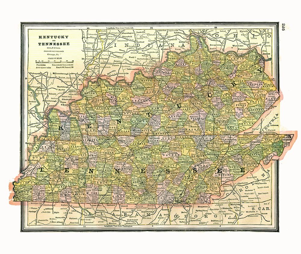 Kentucky, Tennessee - Johnson 1888 art print by Johnson for $57.95 CAD