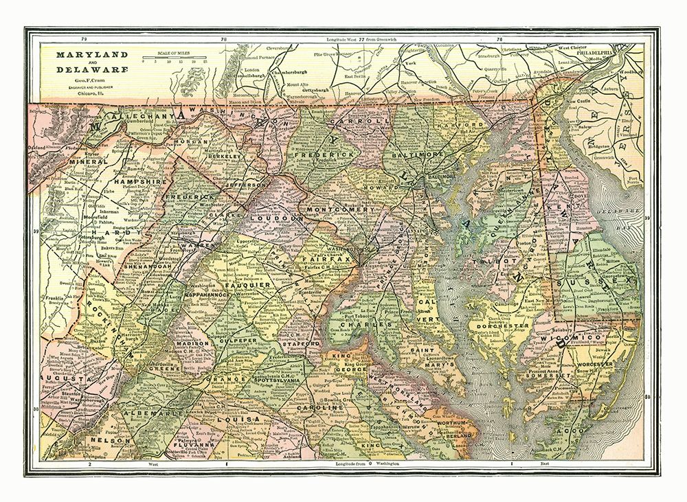 Maryland, Delaware - Johnson 1888 art print by Johnson for $57.95 CAD