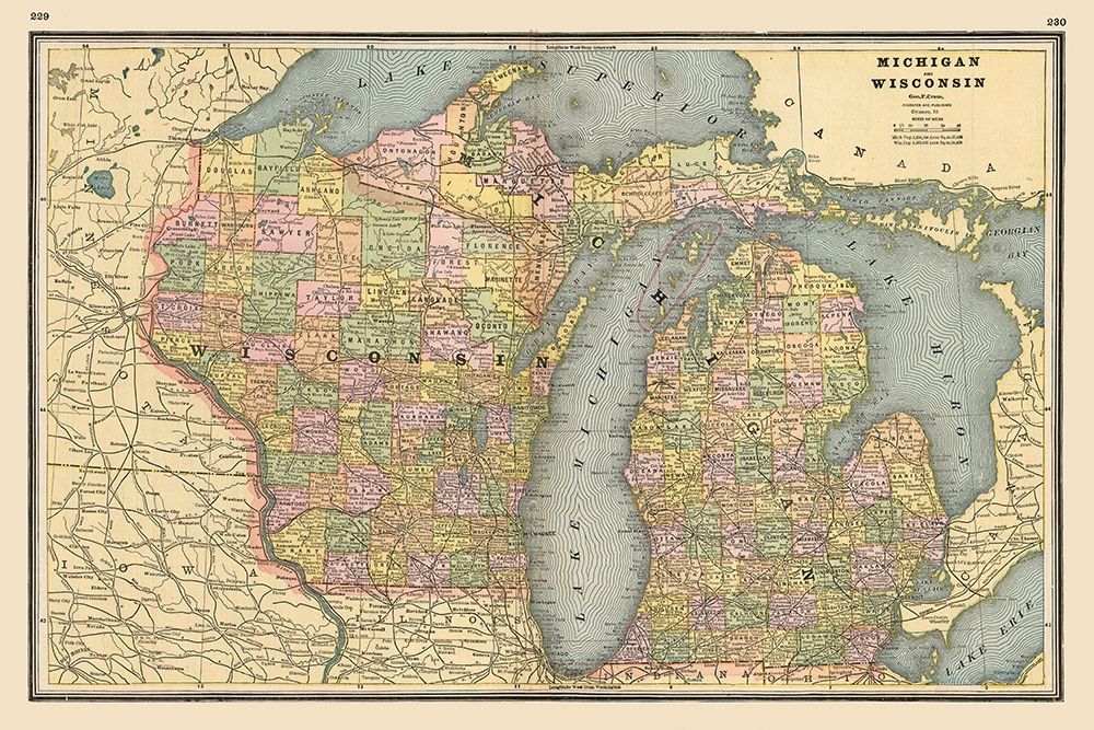 Michigan, Wisconsin - Johnson 1888 art print by Johnson for $57.95 CAD