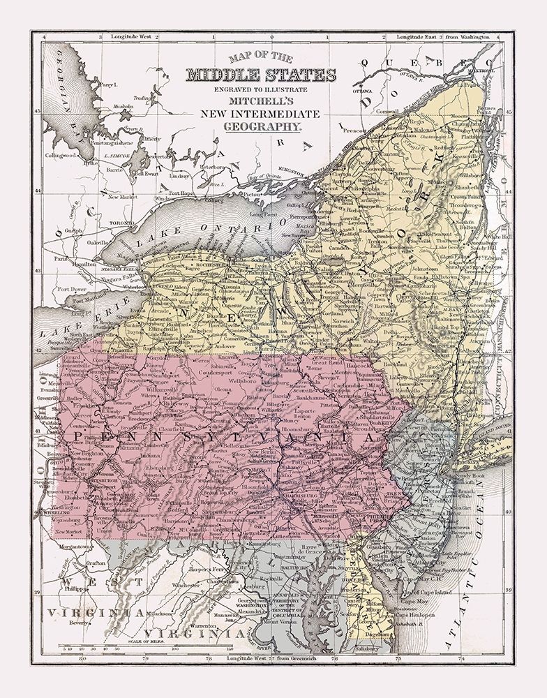 Middle States - Mitchell 1877 art print by Mitchell for $57.95 CAD