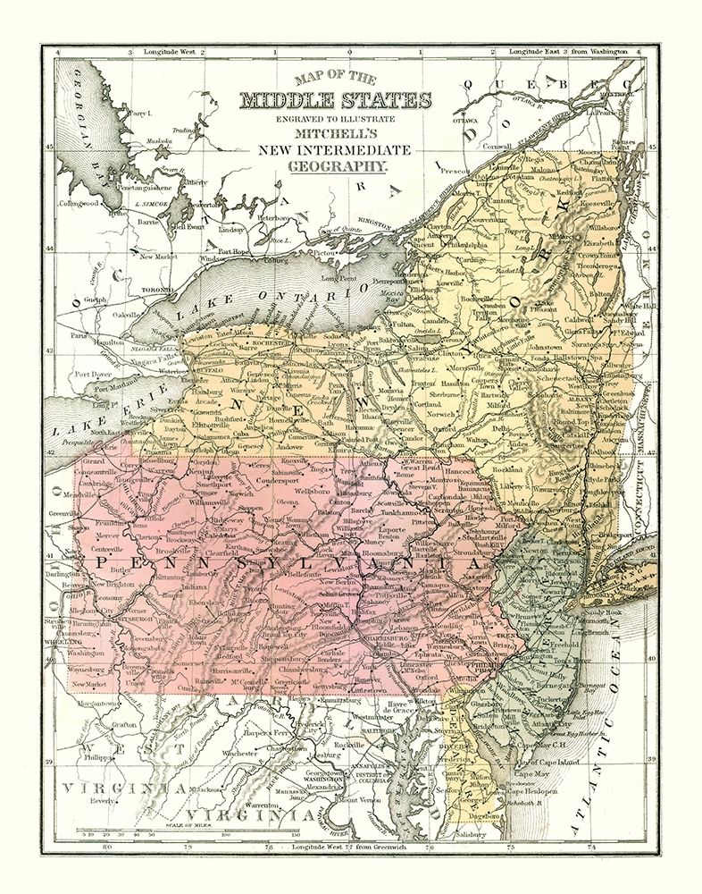 Middle States - Mitchell 1869 art print by Mitchell for $57.95 CAD