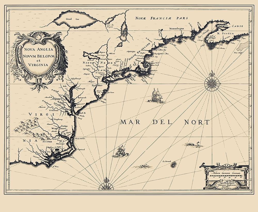 New England to Virginia Dutch Map - Janbonius 1642 art print by Janbonius for $57.95 CAD