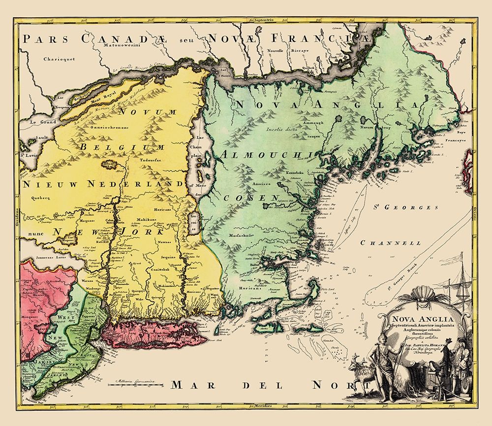 New England, United States - Homann 1759 art print by Homann for $57.95 CAD