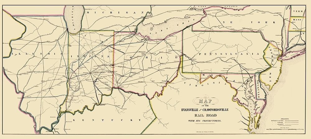 Evansville and Crawfordsville Railroad 1850 art print by Lellan for $57.95 CAD