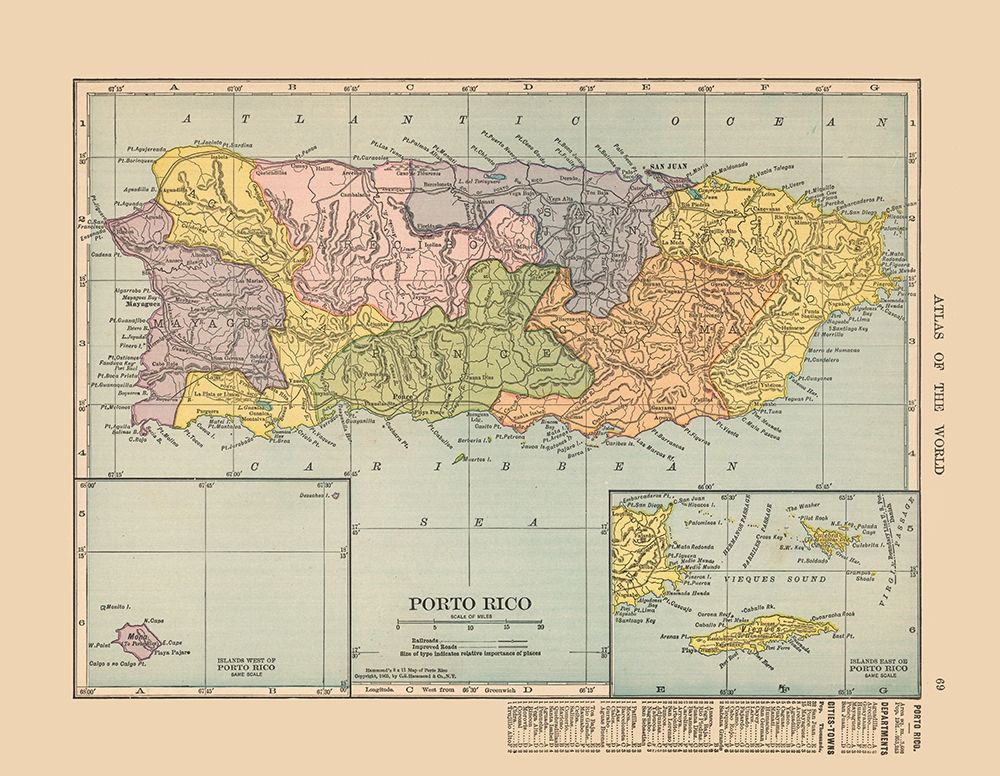 Central America Puerto Rico - Hammond 1910 art print by Hammond for $57.95 CAD