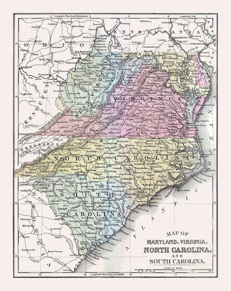 South Eastern United States - Mitchell 1877 art print by Mitchell for $57.95 CAD