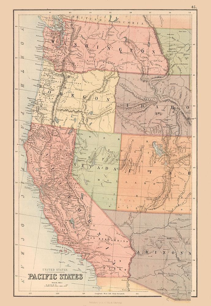 Pacific States of US - Black 1867 art print by Black for $57.95 CAD