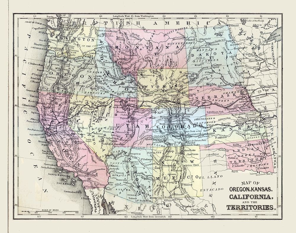 Western United States - Mitchell 1877 art print by Mitchell for $57.95 CAD