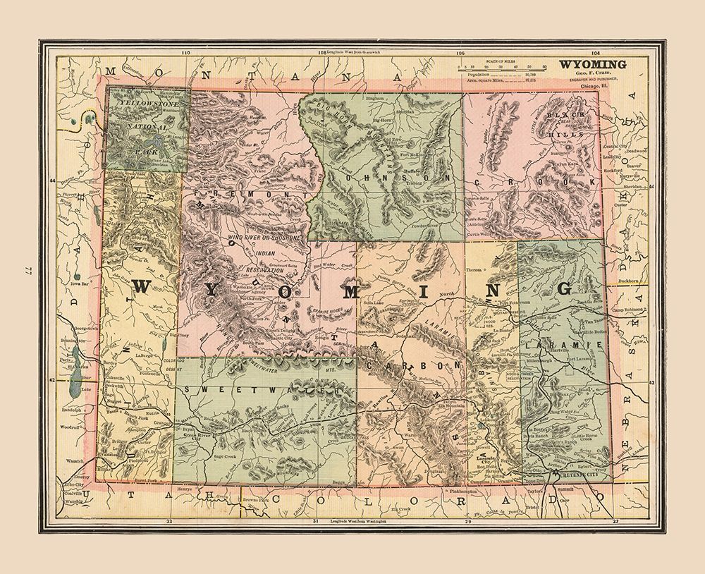Wyoming, United States - Cram 1888 art print by Cram for $57.95 CAD