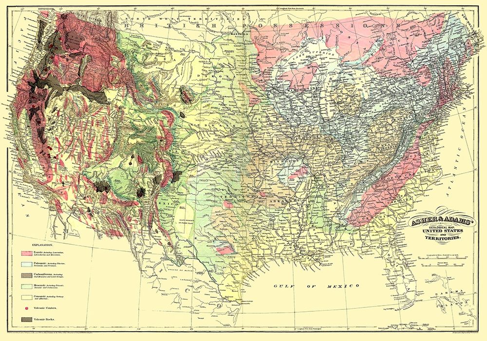 US and Territories Geological Map 1874 art print by Asher for $57.95 CAD