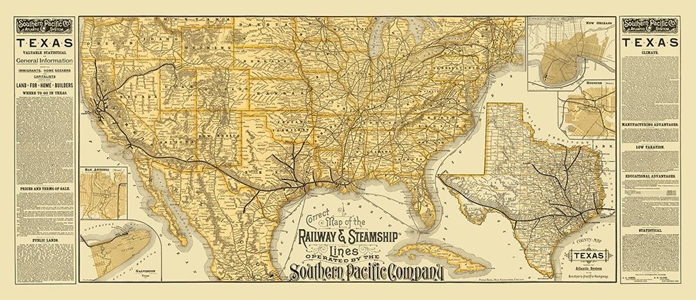 Southern Pacific Railroads, Steamship Lines art print by Poole for $57.95 CAD
