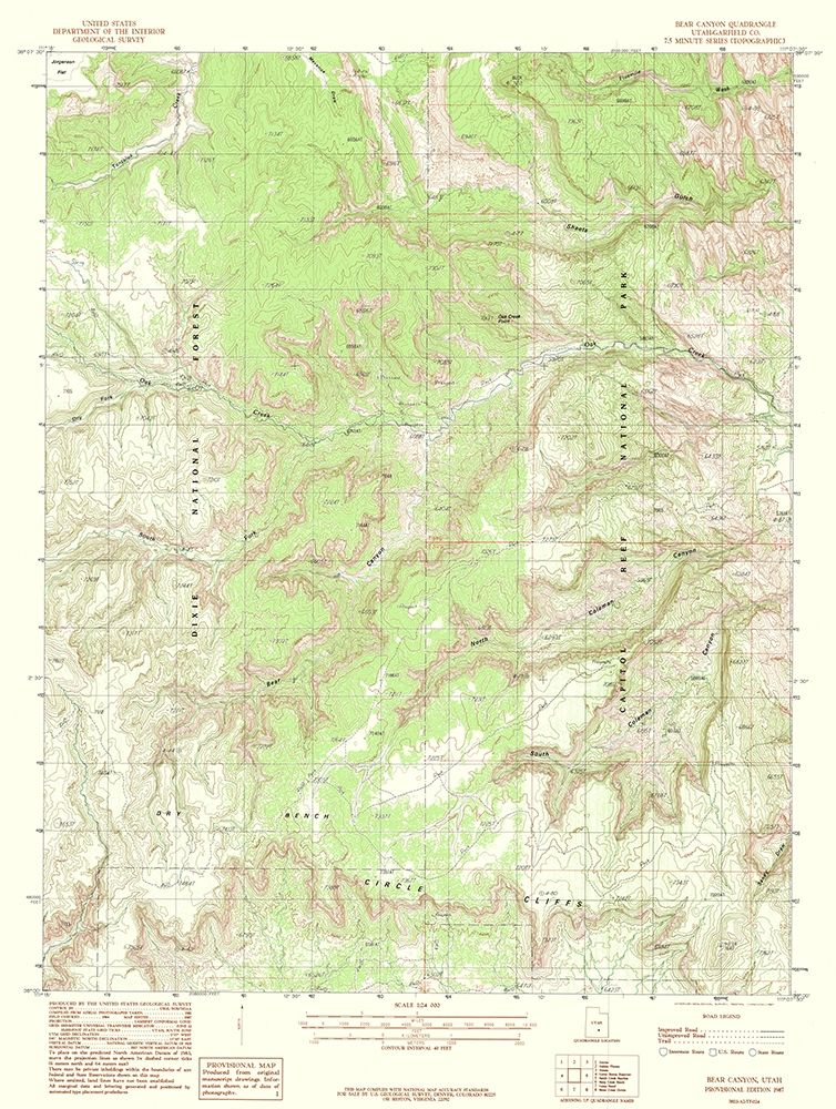 Bear Canyon Utah Quad - USGS 1987 art print by USGS for $57.95 CAD