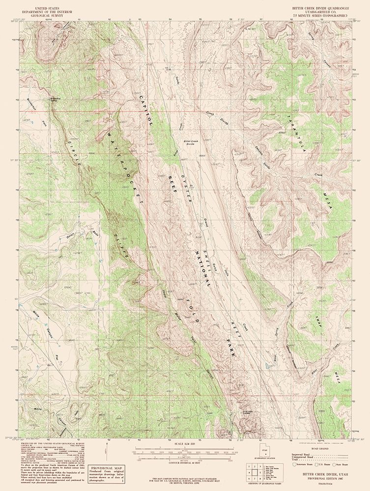Bitter Creek Divide Utah Quad - USGS 1987 art print by USGS for $57.95 CAD