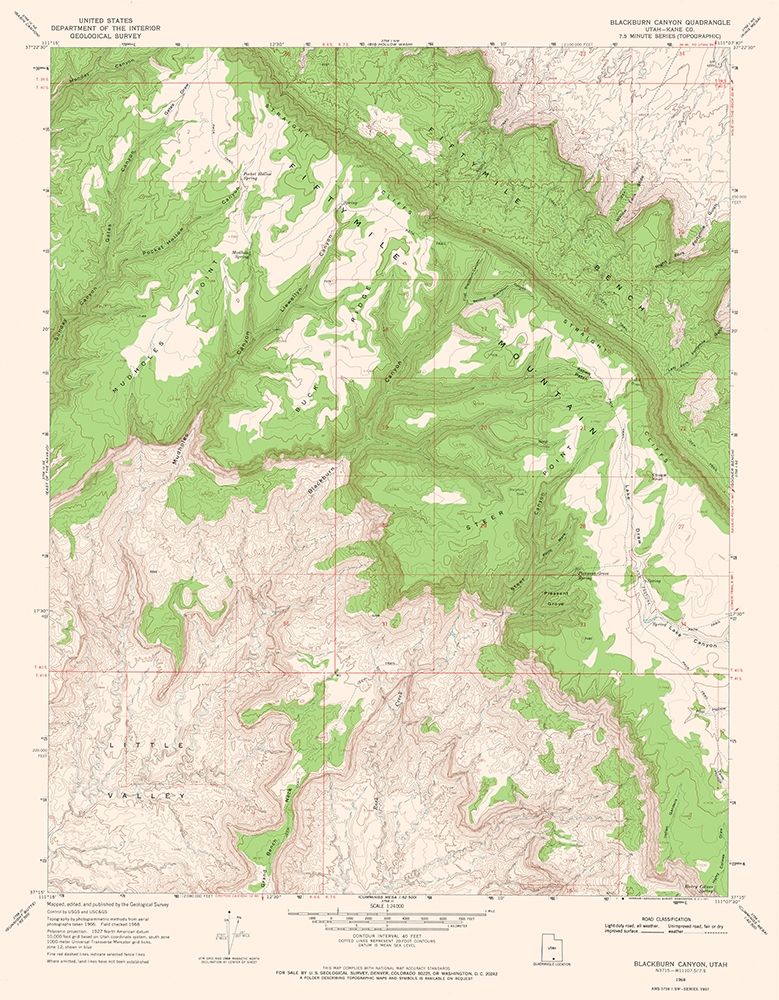 Blackburn Canyon Utah Quad - USGS 1968 art print by USGS for $57.95 CAD