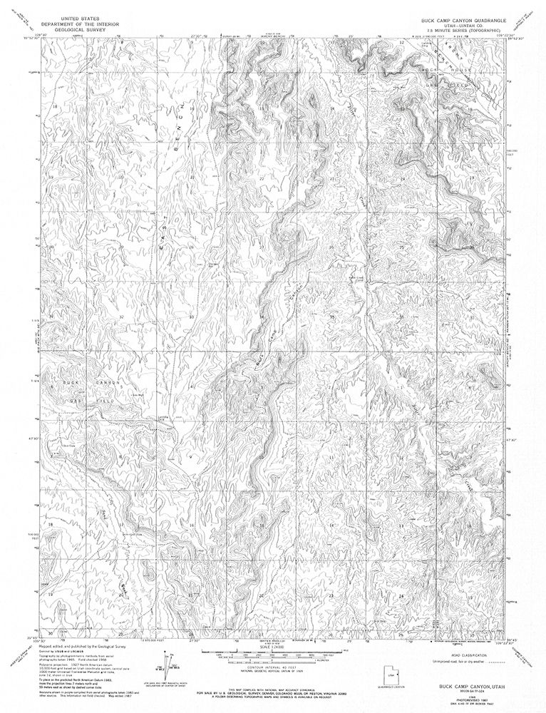Buck Camp Canyon Utah Quad - USGS 1968 art print by USGS for $57.95 CAD
