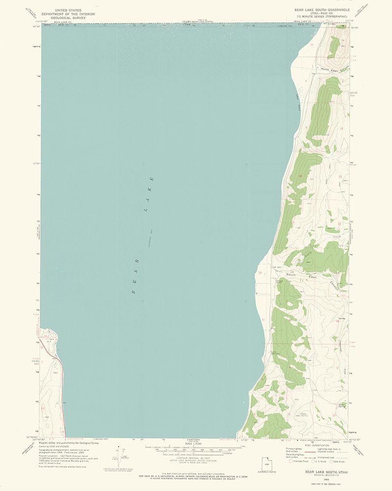South Bear Lake Utah Quad - USGS 1969 art print by USGS for $57.95 CAD