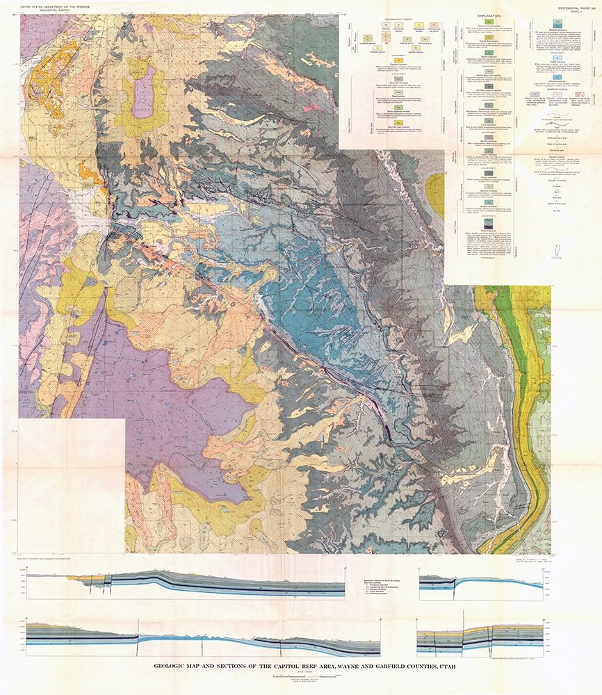 Captiol Reef Wayne Garfield Counties Utah art print by USGS for $57.95 CAD