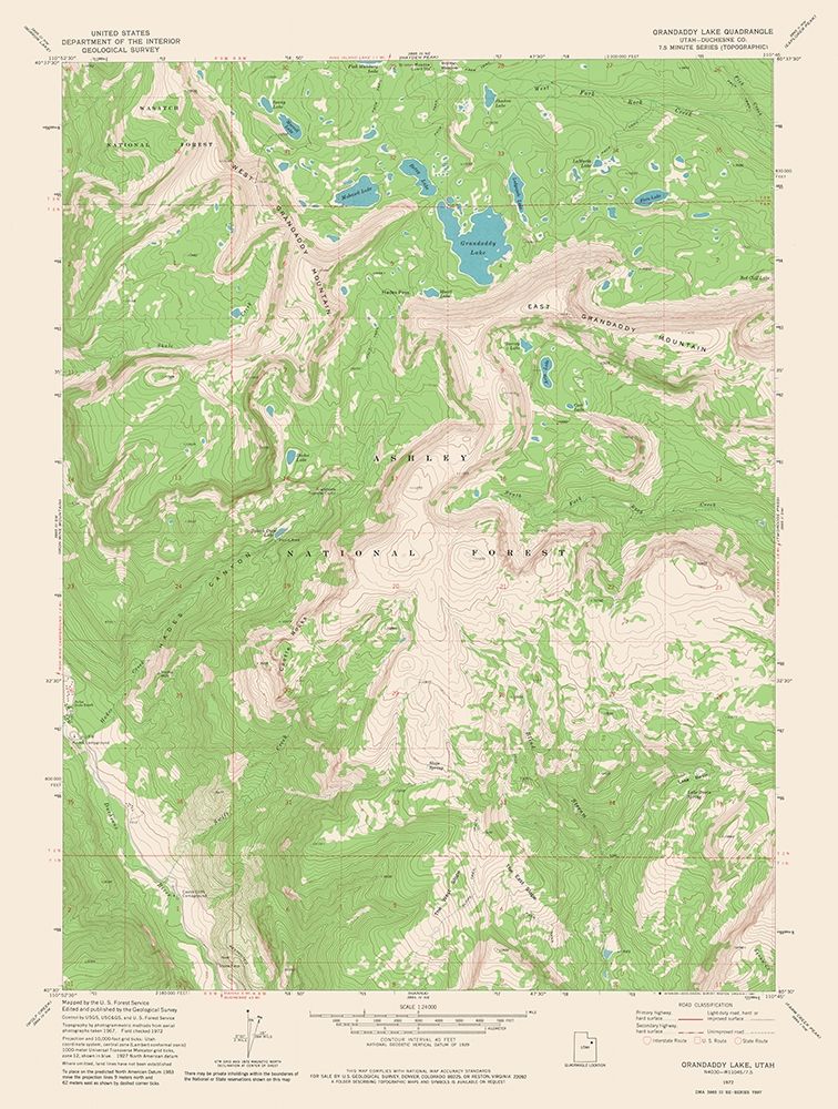 Grandaddy Lake Utah Quad - USGS 1972 art print by USGS for $57.95 CAD