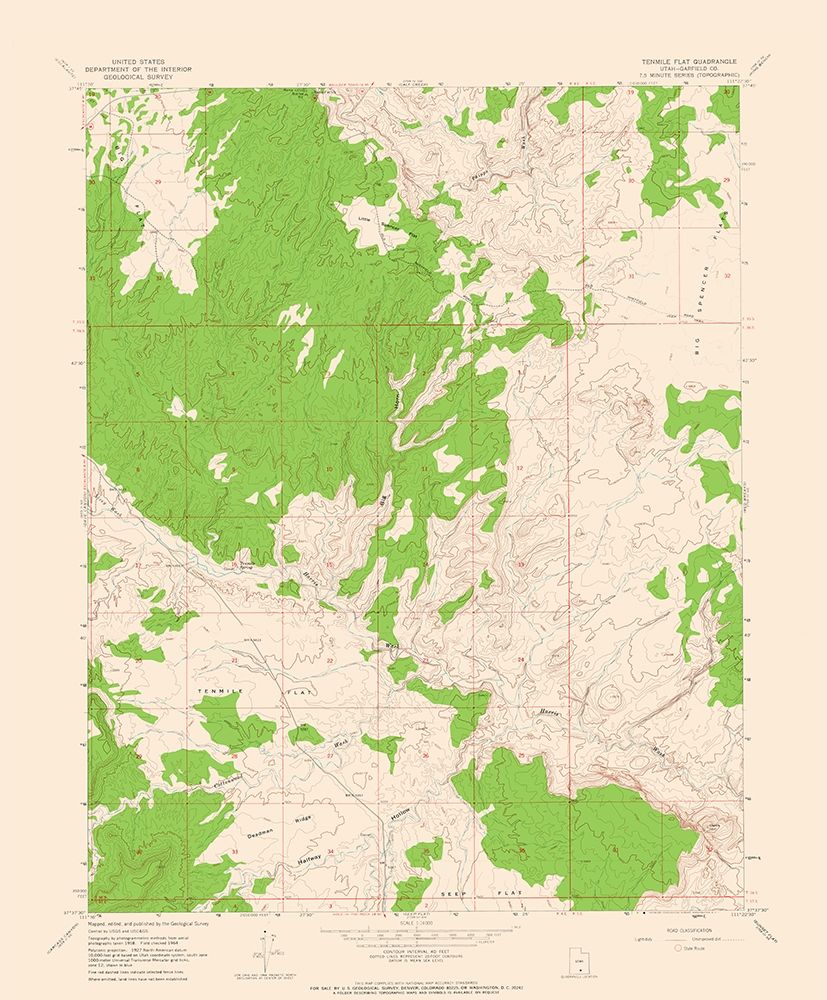 Tenmile Flat Utah Quad - USGS 1964 art print by USGS for $57.95 CAD