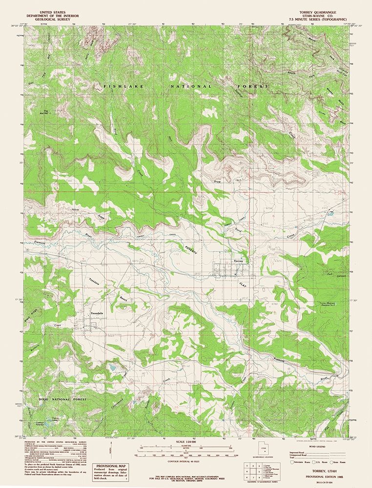 Torrey Utah Quad - USGS 1985 art print by USGS for $57.95 CAD