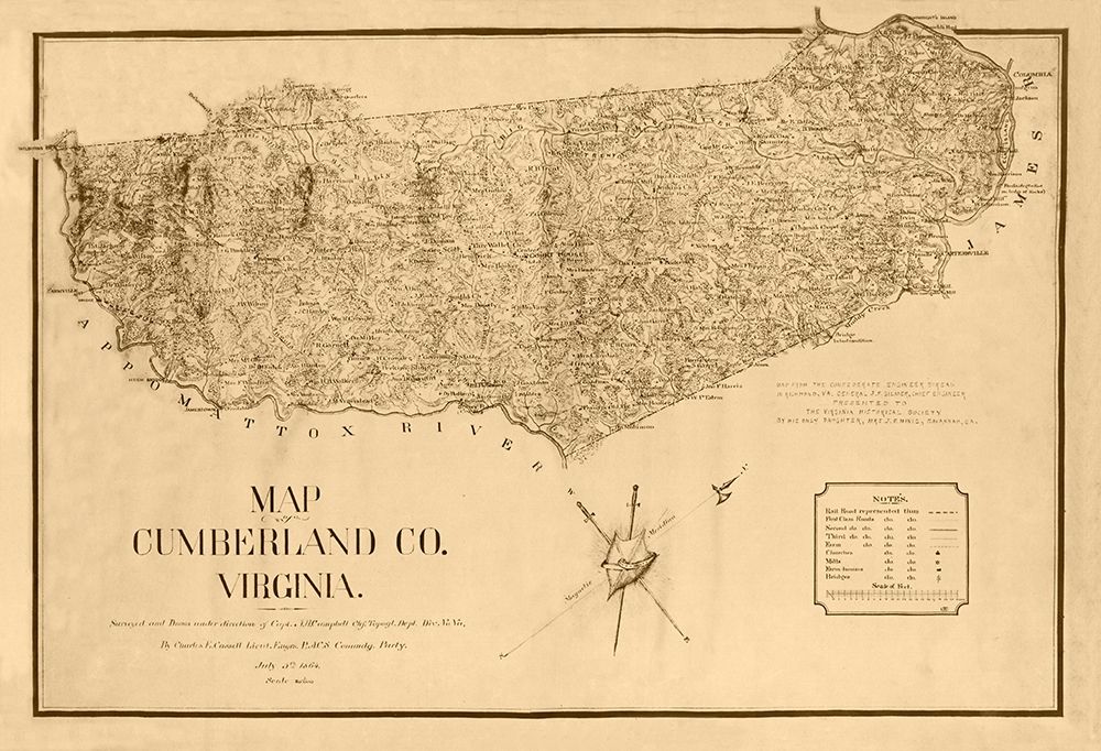 Cumberland County Virginia - Campbell 1864  art print by Campbell for $57.95 CAD