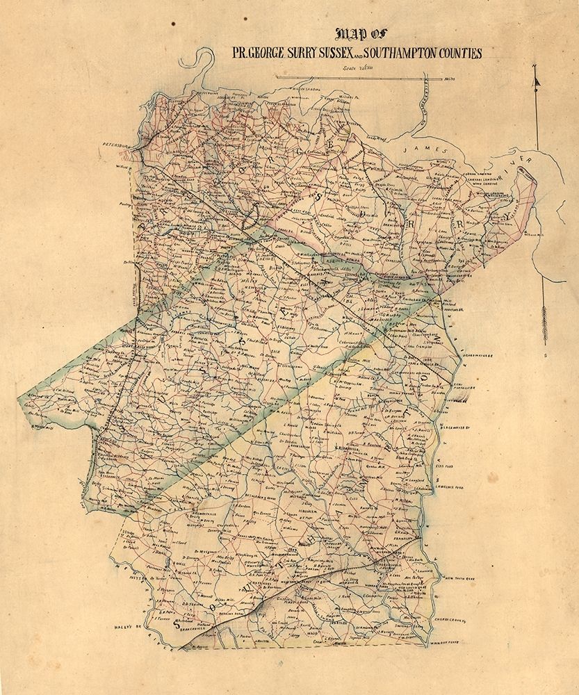 Sussex County Virginia - 1865 art print by Unknown for $57.95 CAD