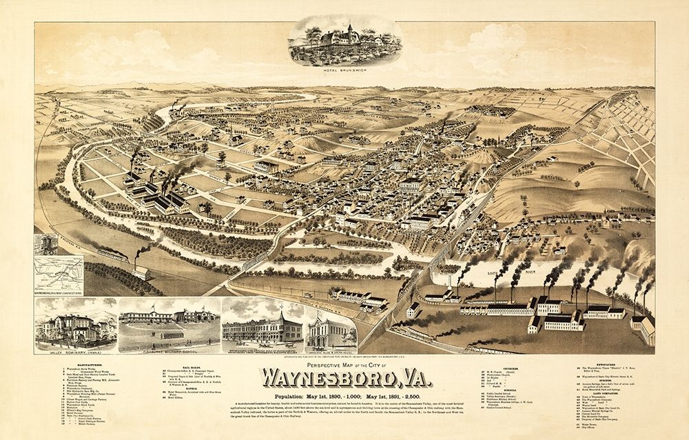 Waynesboro Virginia - Perry 1891 art print by Perry for $57.95 CAD