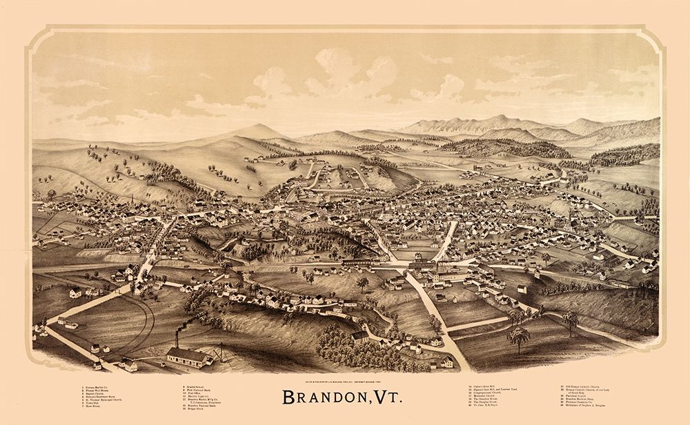 Brandon Vermont - Burleigh 1890  art print by Burleigh for $57.95 CAD