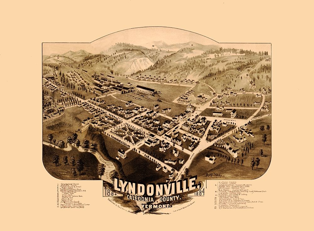 Lyndonville Vermont - Norris 1884  art print by Norris for $57.95 CAD