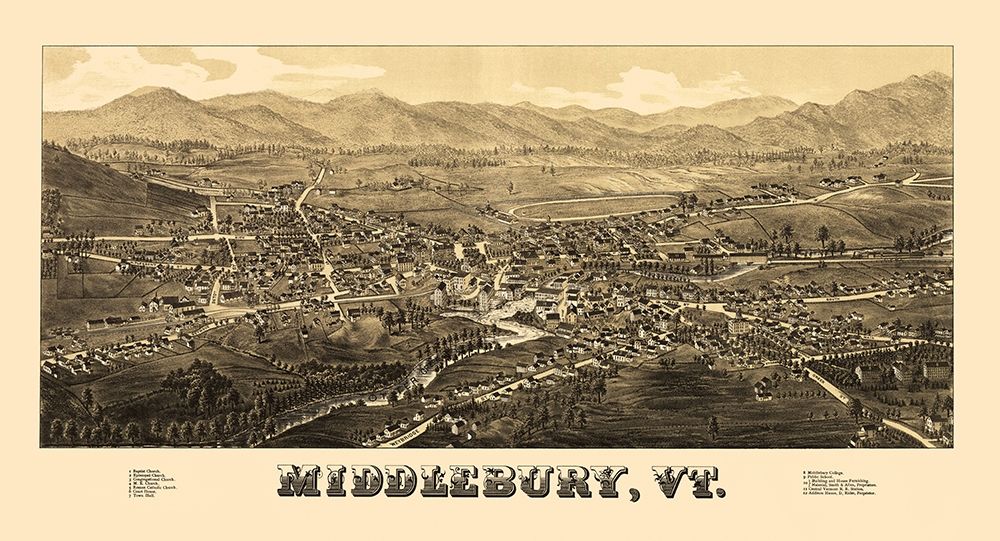Middlebury Vermont - Burleigh 1886 art print by Burleigh for $57.95 CAD