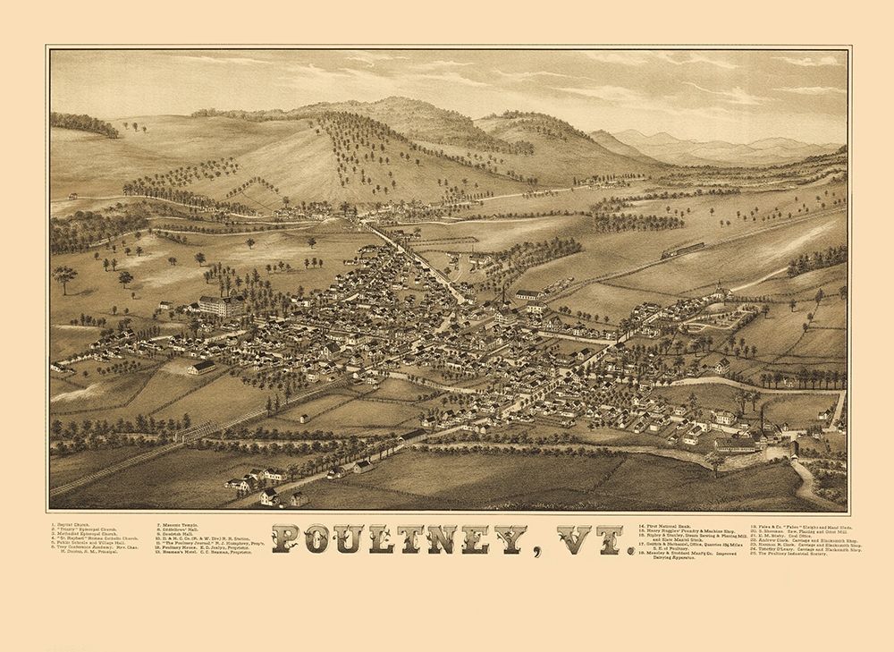 Poultney Vermont - Burleigh 1886 art print by Burleigh for $57.95 CAD