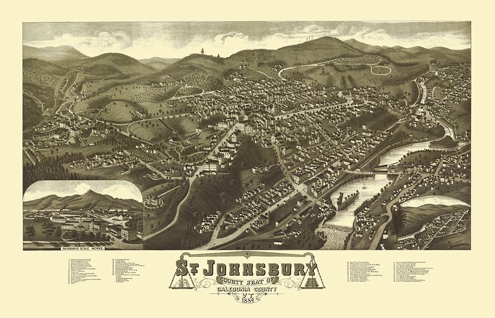 Saint Johnsbury Vermont - Norris 1884 art print by Norris for $57.95 CAD