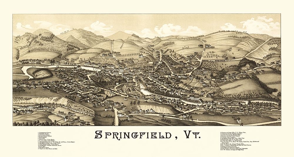 Springfield Vermont - Burleigh 1886 art print by Burleigh for $57.95 CAD