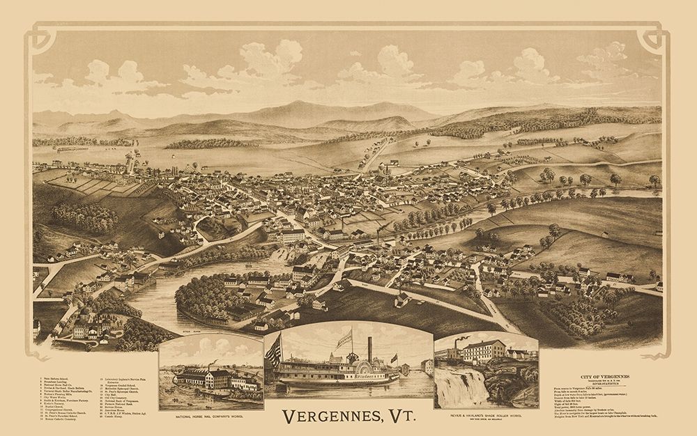 Vergennes Vermont - Burleigh 1890 art print by Burleigh for $57.95 CAD