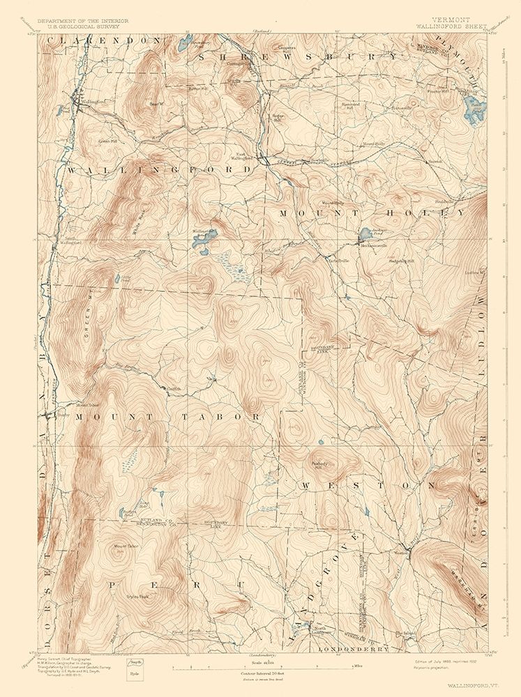 Wallingford Vermont Quad - USGS 1893 art print by USGS for $57.95 CAD