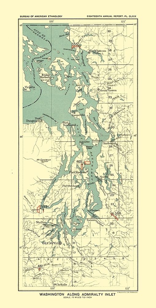 Washington - Admiralty Inlet - Hoen 1896 art print by Hoen for $57.95 CAD