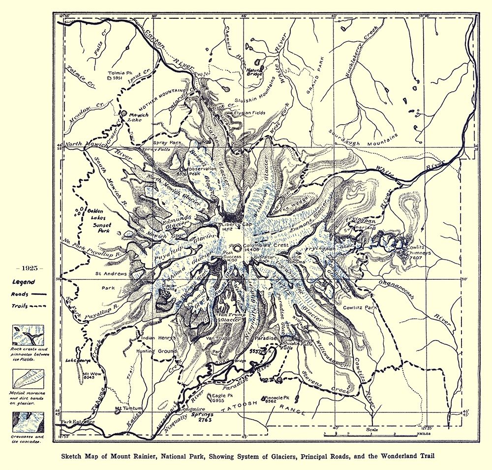 Mount Rainier National Park 1925 art print by Putnam for $57.95 CAD