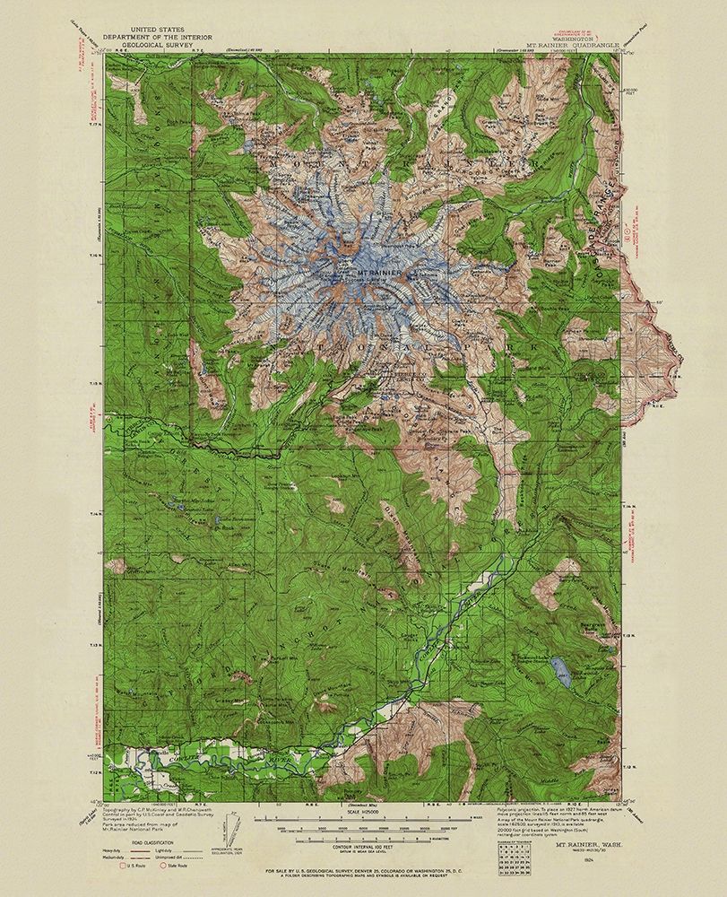 Mt Rainier Washington Quad - USGS 1924 art print by USGS for $57.95 CAD