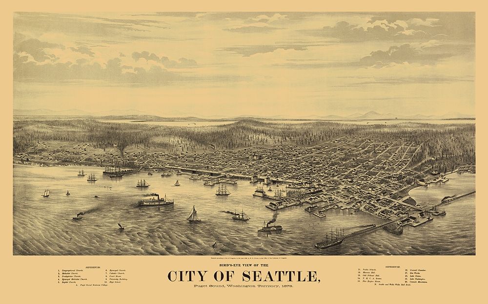 Seattle Washington - Glover 1878 art print by Glover for $57.95 CAD