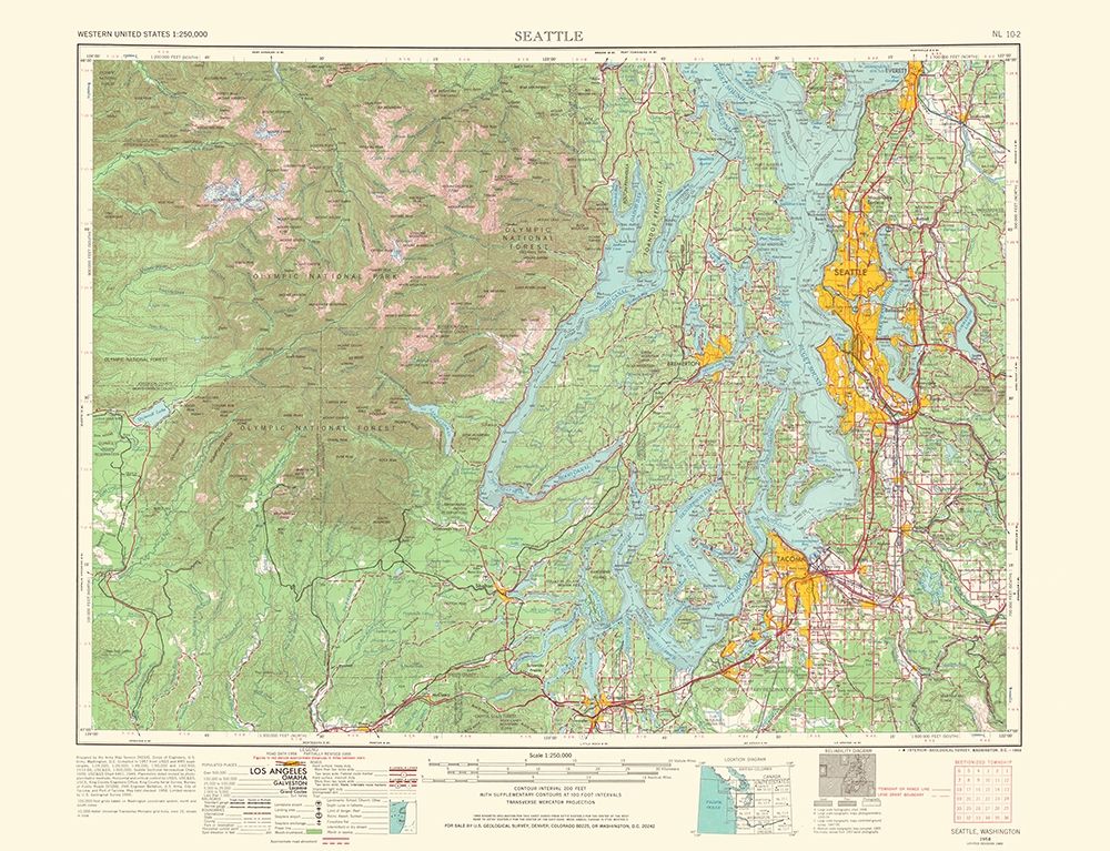 Seattle Washington Quad - USGS 1966 art print by USGS for $57.95 CAD