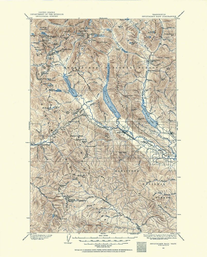 Snoqualmie Pass Washington Quad - USGS 1901 art print by USGS for $57.95 CAD