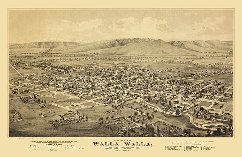 Walla Walla Washington - Everts 1876 art print by Everts for $57.95 CAD