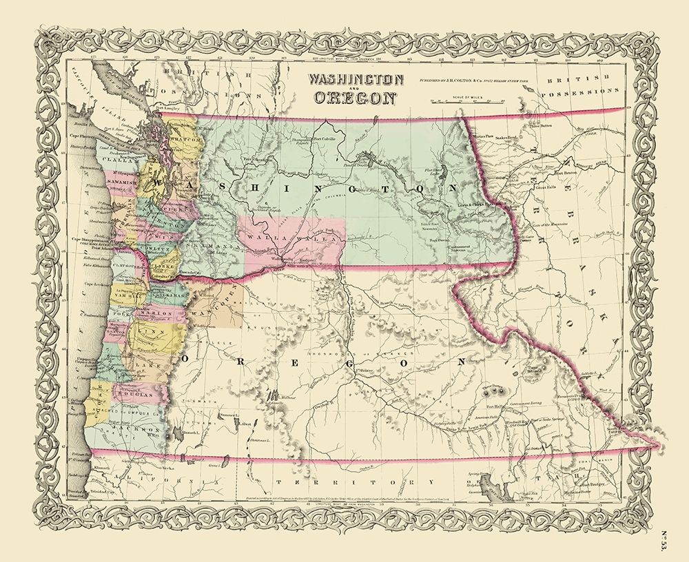 Washington, Oregon - Colton 1853 art print by Colton for $57.95 CAD