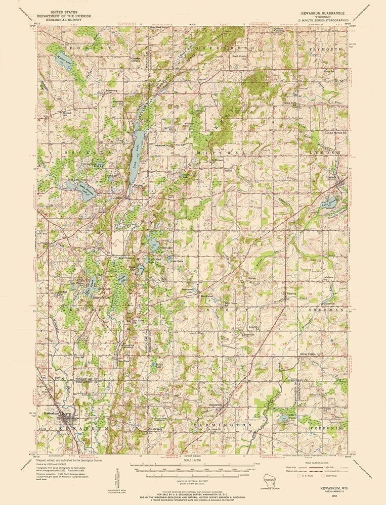 Kewaskum Wisconsin Quad - USGS 1955 art print by USGS for $57.95 CAD