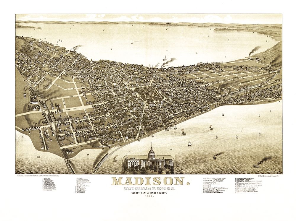 Madison Wisconsin - Norris 1885  art print by Norris for $57.95 CAD