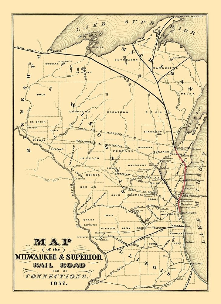 Milwaukee and Superior Railroad 1857 art print by Nesbitt for $57.95 CAD