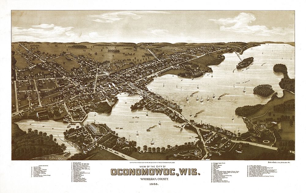 Oconomowoc Wisconsin - Norris 1885  art print by Norris for $57.95 CAD