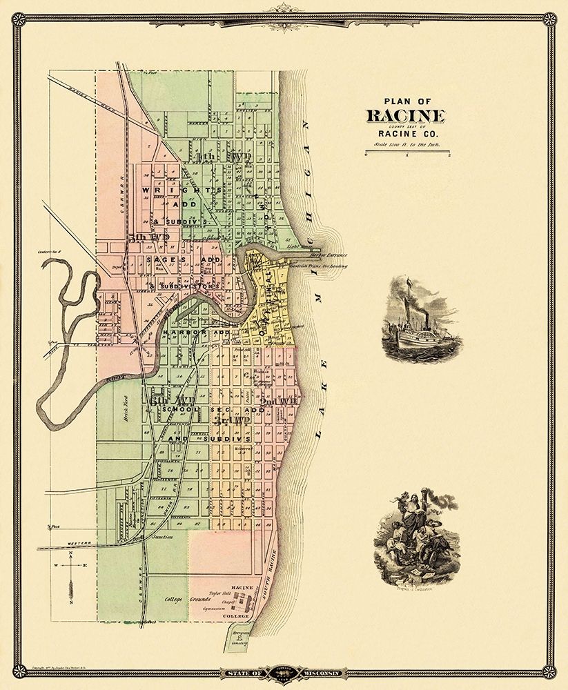 Racine Wisconsin - Snyder 1878 art print by Snyder for $57.95 CAD